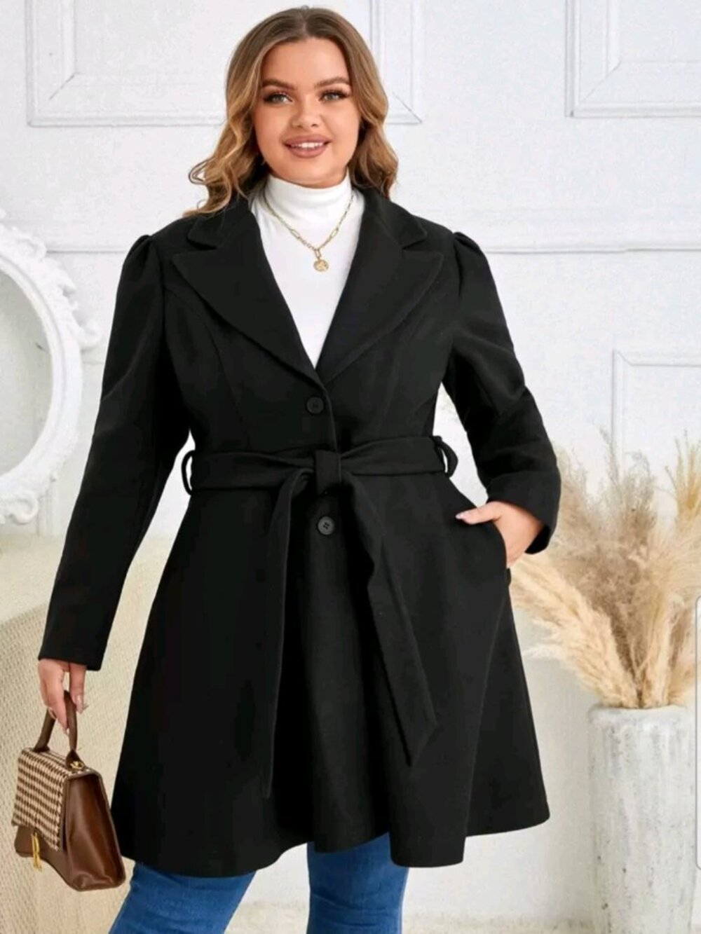 Shein Black Lined Dress Coat SZ 3XL